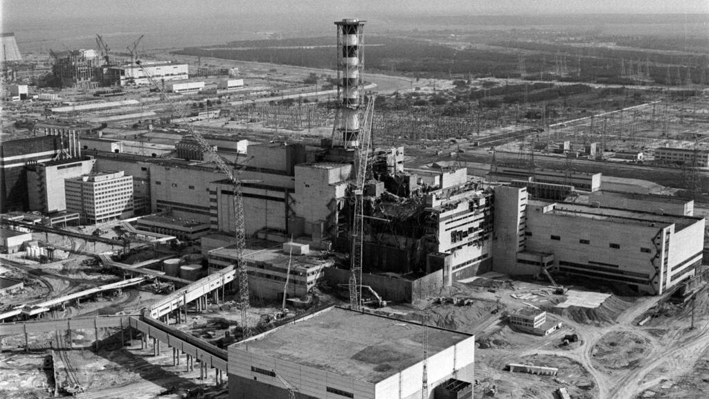 The Chernobyl nuclear plant is seen in an aerial view, showing the damage from an explosion and fire on April 26, 1986, that sent a radioactive plume over Europe 