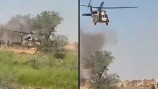 רגע פיצוץ הרחפן ליד המסוק שפינה פצועים