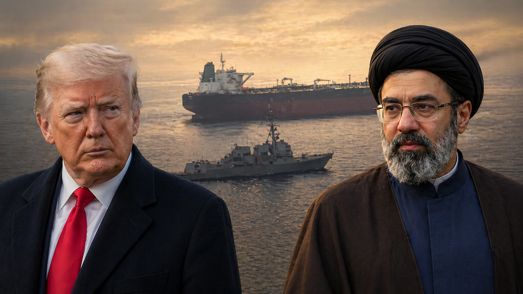 Трамп и Хаменеи на фоне Ормузского пролива