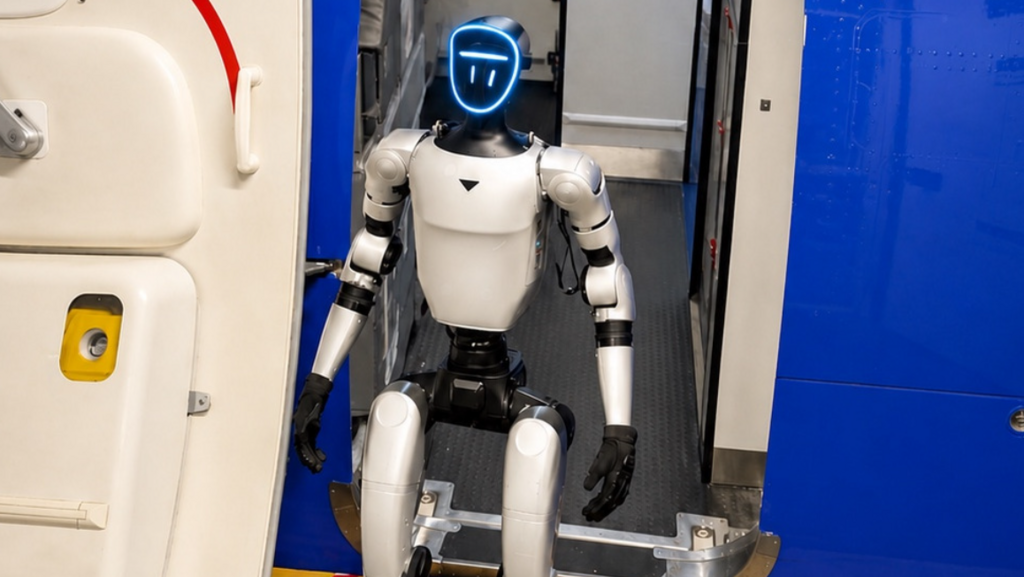Бибоп перед поднятием на борт самолета (Фото: Elite Event Robotics) ביבופ הרובוט עולה למטוס