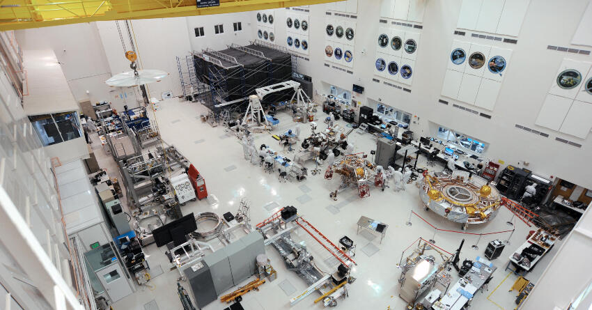 Not as clean as we thought. The clean room at NASA’s Jet Propulsion Laboratory during the final assembly of the Perseverance Mars rover in 2019 