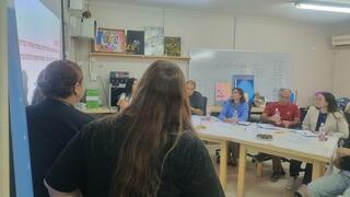 Students from the Eden boarding school in Kibbutz Karmia present technology-based social initiatives during a Good Thought Ecotech program event attended by business leaders and mentors 