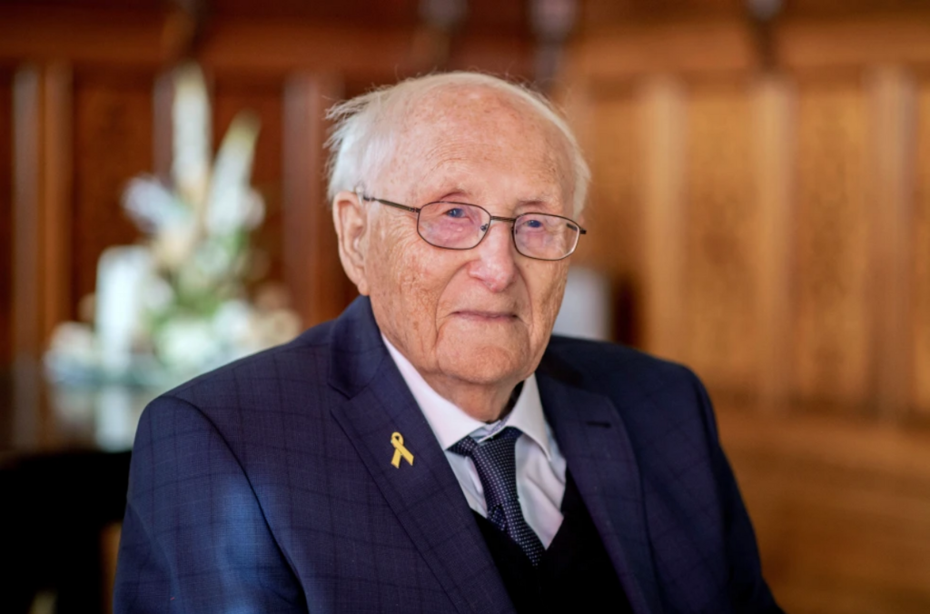 Albrecht Weinberg, one of the last survivors of the Holocaust, sits in the Leer town hall in Leer, Germany, March 5, 2025 