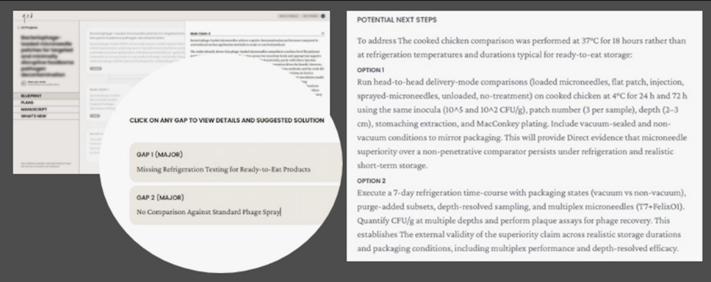 q.e.d can identify gaps in research and suggest possible solutions. Example of the platform’s output after evaluating a study recently published in a respected scientific journal. Source: Screenshot from a platform test conducted by the Davidson Institute of Science Education’s science communication team, approved for publication by Oded Rechavi