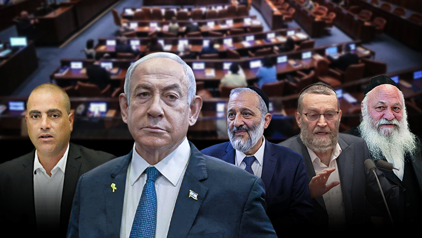 Netanyahu and the leaders of the Haredi parties (Photos: Yair Sagi, Reuven Castro, Amit Shaavi, AFP, Alex Kolomoisky, Yoav Dudkevich, AP) Netanyahu and the leaders of the Haredi parties