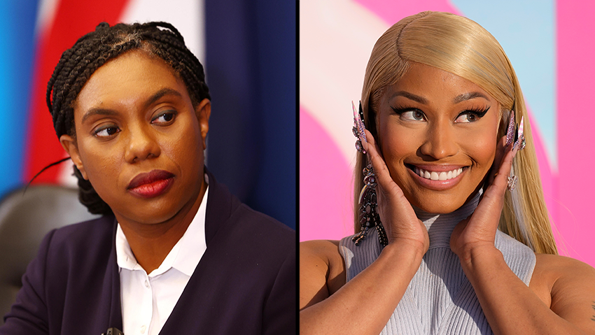 American rapper Nicki Minaj came to Kemi Badenoch's aid (Photos: Peter Nicholls/Getty Images; Chris Pizzello/AP) קמי ביידנוק ניקי מינאז'