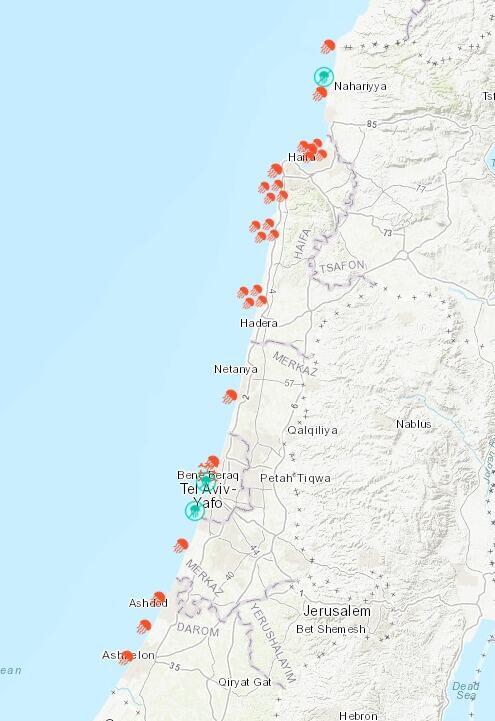 Jellyfish map (Photo: Meduzot Ba’Am) מפת המדוזות, היום