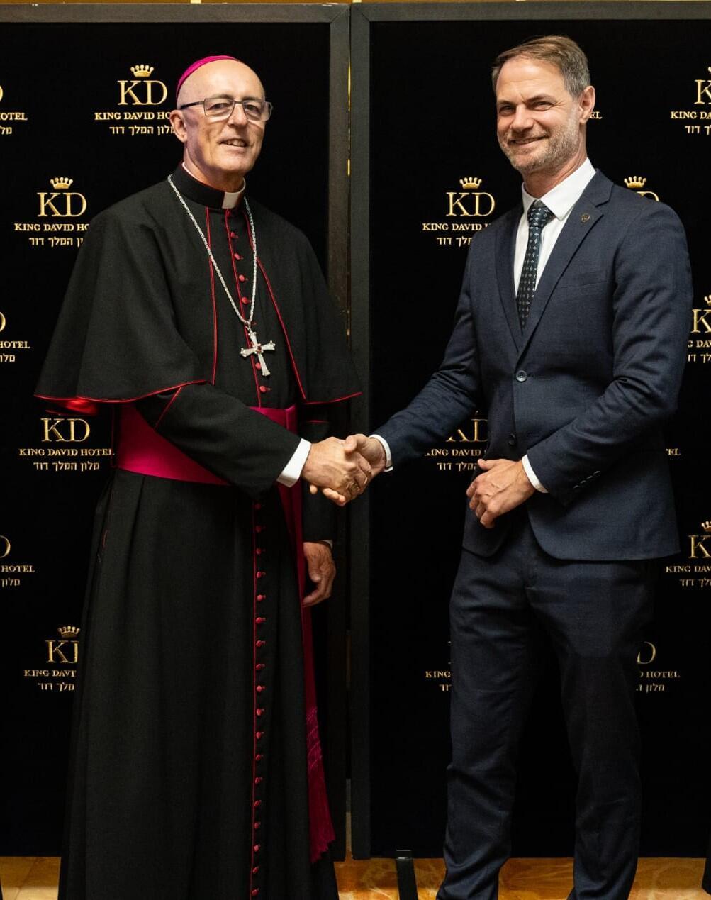 Matan Lerner with Vatican Apostolic Nuncio Archbishop Giorgio Lingua (Mooli Goldberg) Matan Lerner with Vatican Apostolic Nuncio Archbishop Giorgio Lingua