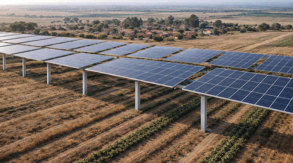 Solar panels to be installed above agricultural land in Israel (Illustration, ChatGPT) פאנלים סולאריים שיוקמו מעל שטחים חקלאיים בישראל