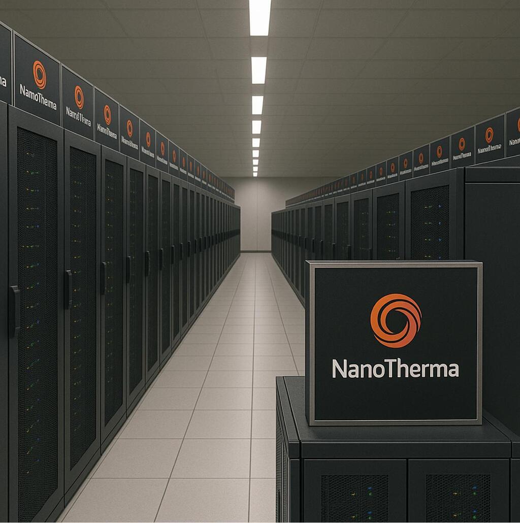 NanoTherma's solution, which converts excess heat from data centers into clean electricity using advanced thermoelectric materials (Illustration: Roi Levi) הפתרון של NanoTherma, שממיר חום עודף ממרכזי נתונים לחשמל נקי באמצעות חומרים תרמו-אלקטריים מתקדמים