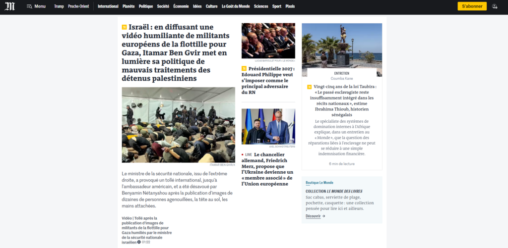 Le Monde כותרת בלה מונד הצרפתי על איתמר בן גביר