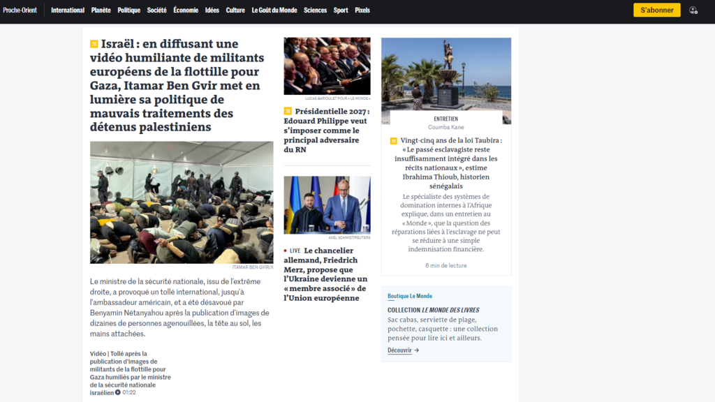 Сайт газеты Le Monde (Фото: снимок с экрана) כותרת בלה מונד הצרפתי על איתמר בן גביר