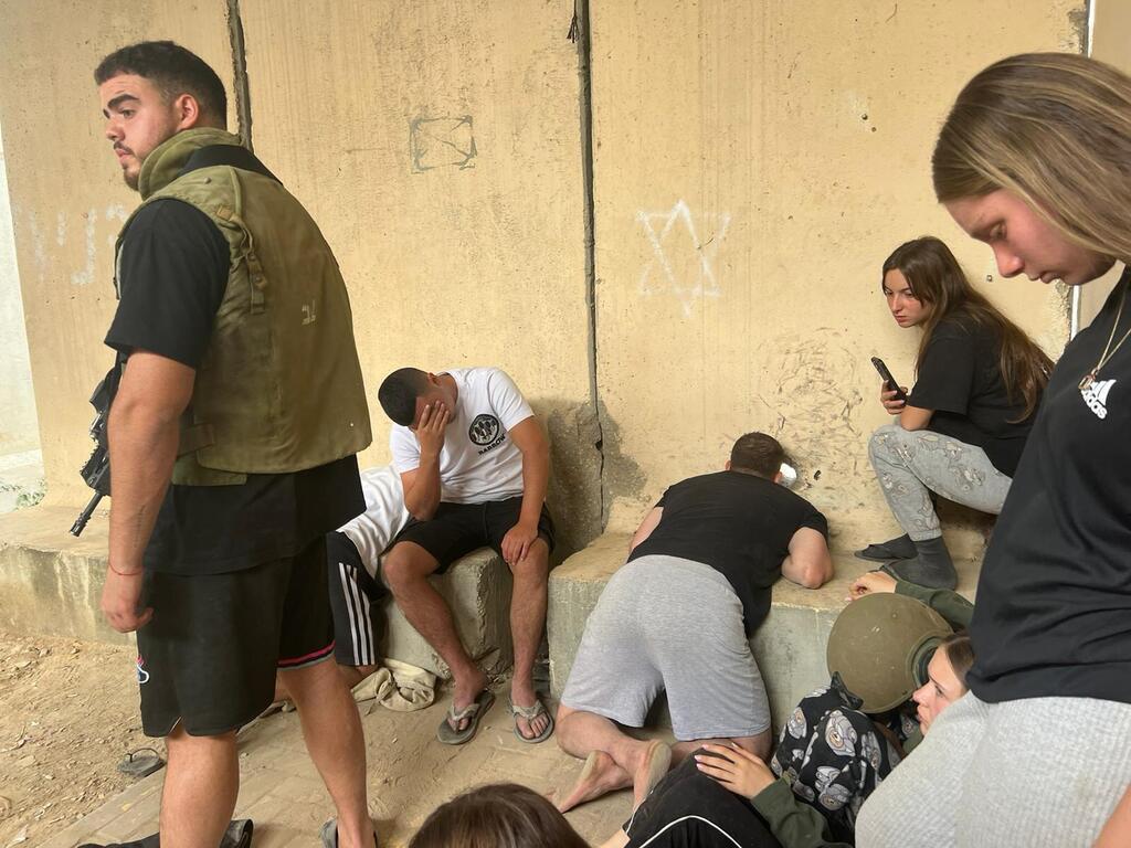 People take cover at the Nahal Oz military base on Oct. 7 as Hamas terrorists attacked southern Israel in the deadliest assaults in the country’s history (Photo: Belev Echad) People take cover at the Nahal Oz military base on Oct. 7 as Hamas terrorists attacked southern Israel in the deadliest assaults in the country’s history