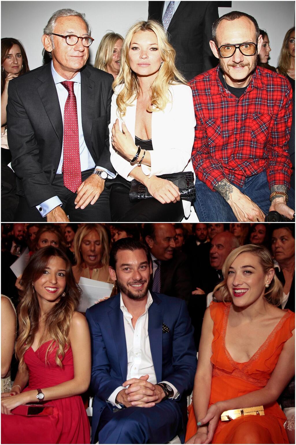 Top: Isak Andic, left, at a Mango fashion show; bottom: Jonathan Andic at Barcelona Bridal Fashion Week (Photo: Julien M. Hekimian/Getty Images, Miquel Benitez/Getty Images) למעלה: איזק אנדיק, קייט מוס וטרי ריצ'רדסון בתצוגת אופנה של מנגו, 2011. למטה: ג'ונתן אנדיק בשבוע האופנה לכלות בברצלונה, 2014