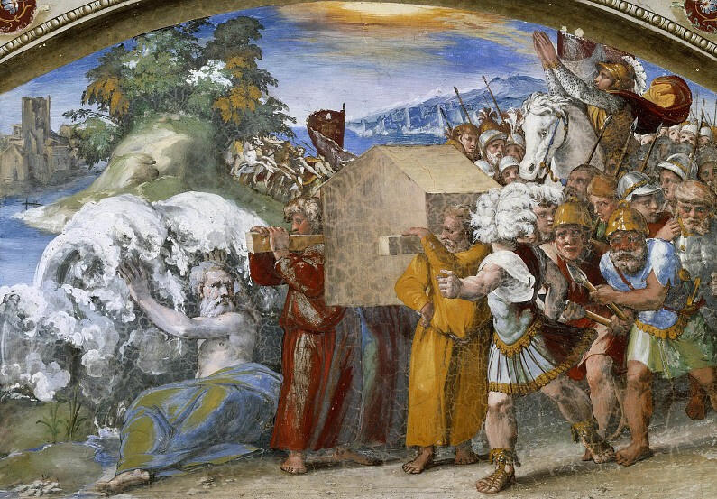 The painting 'Israelites Crossing the Jordan Carrying the Ark of the Covenant' by Raphaelin 1500, which hangs in the Vatican (Photo: Wikimedia Commons) The painting 'Israelites Crossing the Jordan Carrying the Ark of the Covenant' by Raphaelin 1500, which hangs in the Vatican