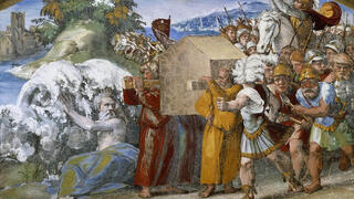 The painting 'Israelites Crossing the Jordan Carrying the Ark of the Covenant' by Raphaelin 1500, which hangs in the Vatican