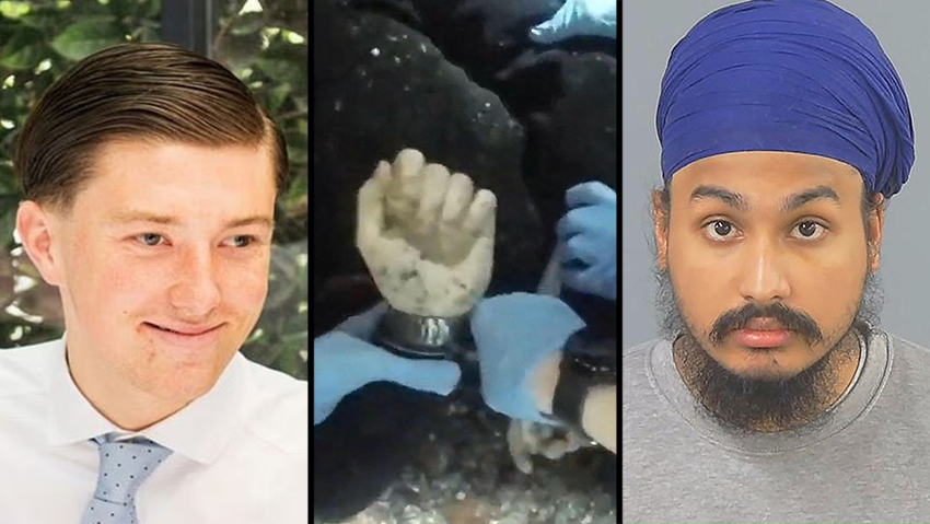 Henry Nowak and his killer Vickrum Singh Digwaan (Photo: HAMPSHIRE & ISLE OF WIGHT CONSTABULARY / AFP) תיעוד בריטניה של איזוק הנרי נובאק על ידי שוטרים למרות שנדקר ומת בהמשך מפצעיו ברצח שאירע ב סאות'המפטון בדצמבר 2025