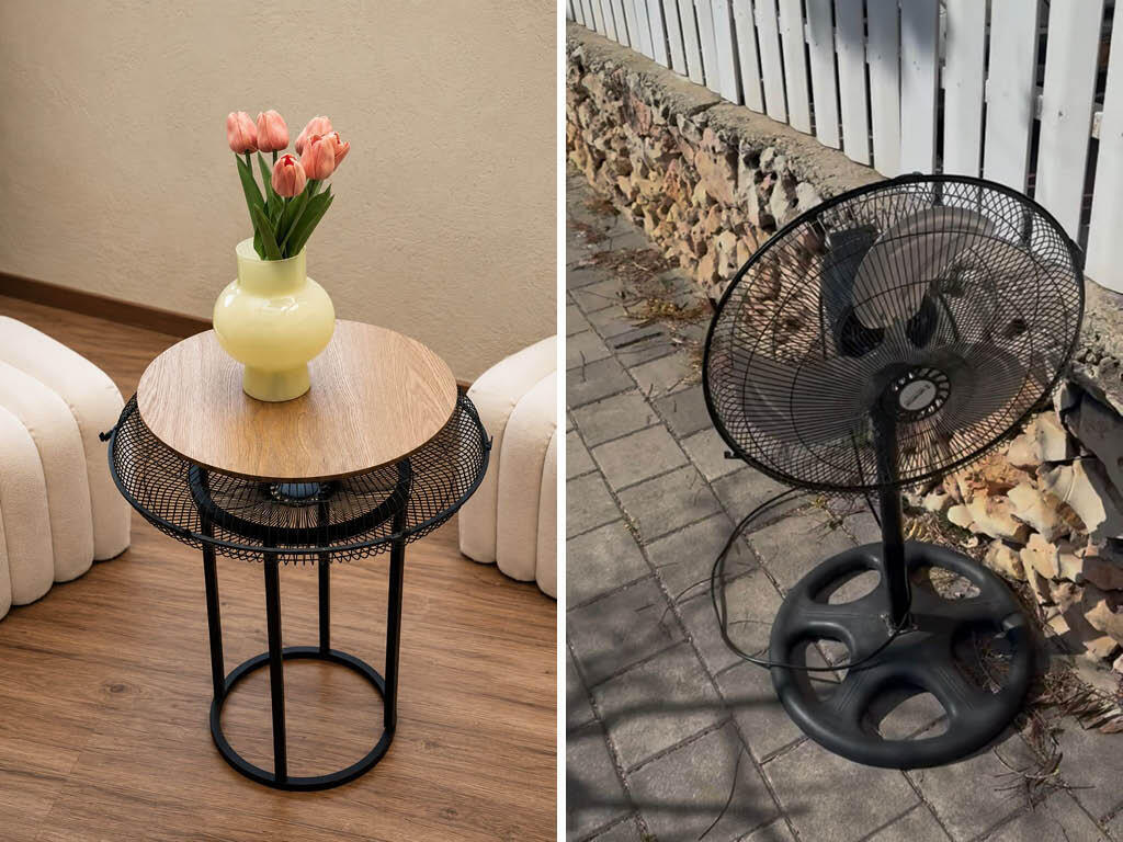 An old fan turned into a modern side table (Photo: Shoval Keren) מהפך מהפח