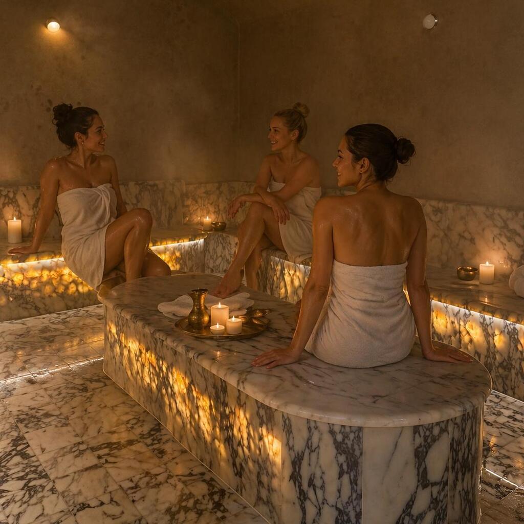 An ‘urban-social’ spa: hammam, sauna and hot tub alongside a relaxation area, bar and seating (Photo: Wonder) מלון Wonder בבודפשט
