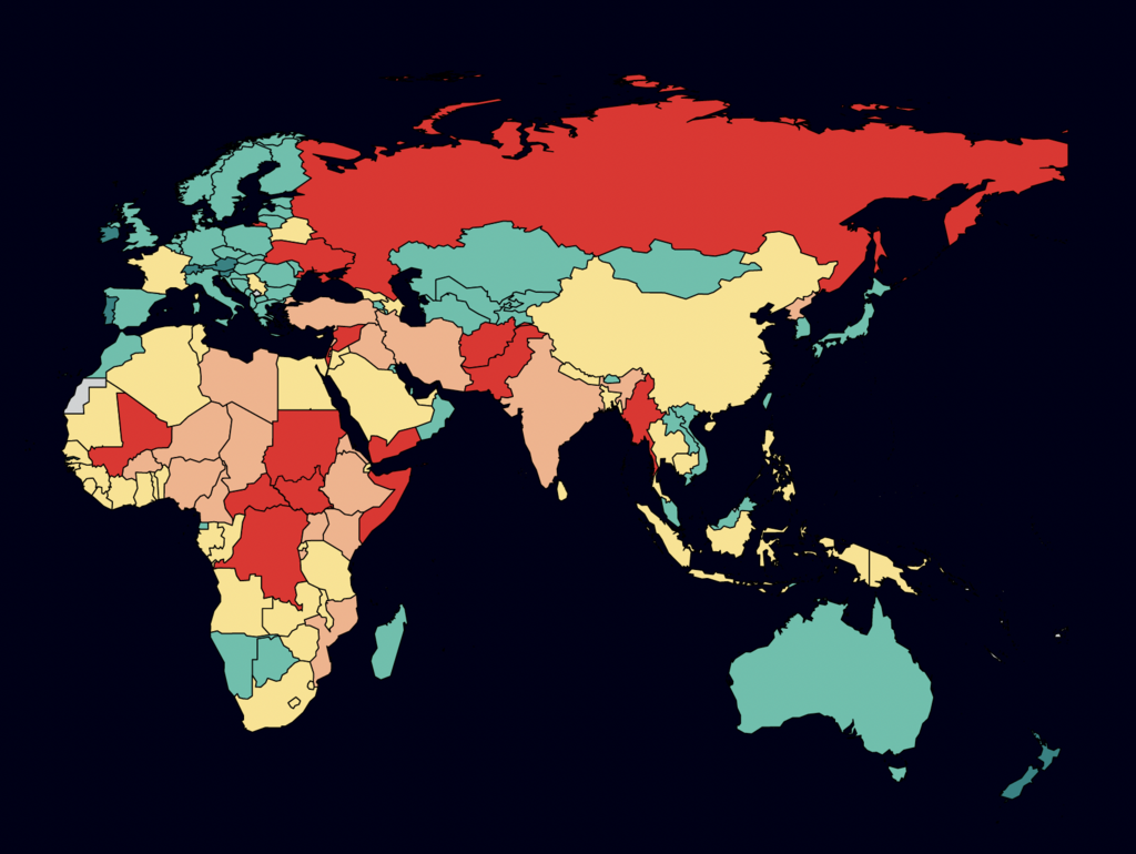The red countries – the least safe המדינות האדומות - הכי פחות בטוחות