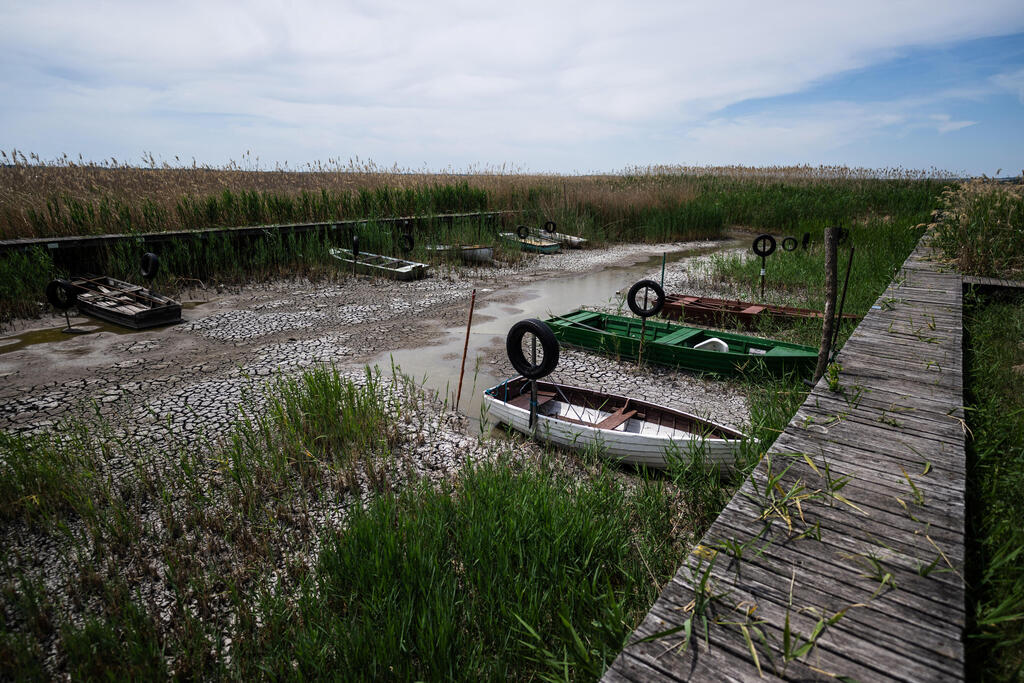 The water level of Hungary’s third-largest lake is expected to fall to a new record low this summer (Photo: Marton Monus/Reuters) סירות על גדות אגם ולנצה המתייבש