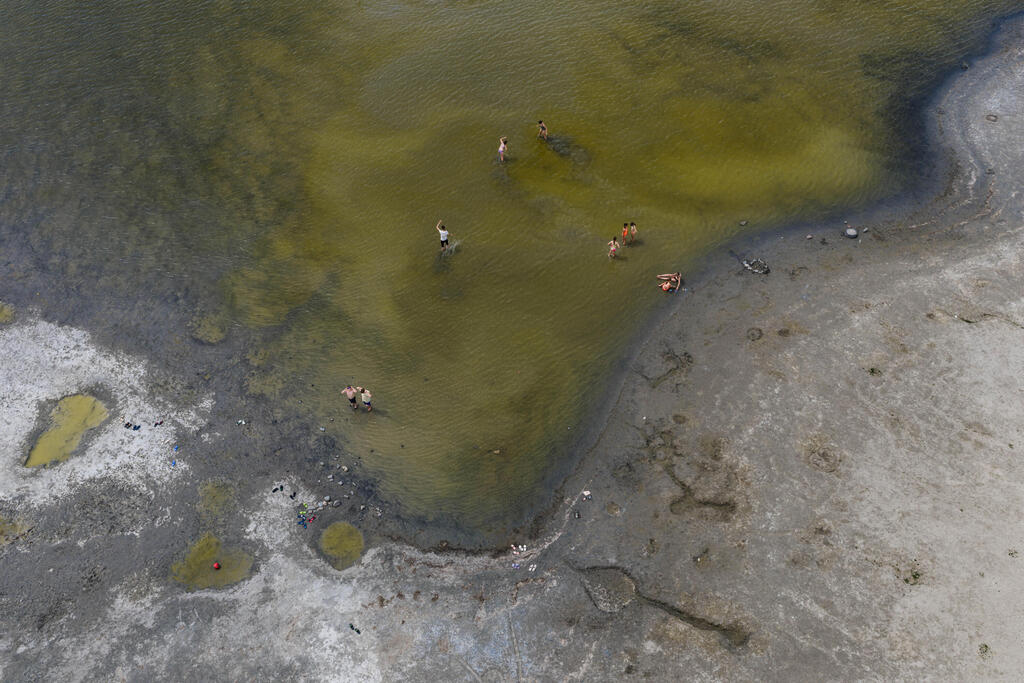 Experts warned that without significant rainfall, the water level could continue to fall by about half a centimeter per day (Photo: Marton Monus/Reuters) התייבשות אגם ולנצה בהונגריה