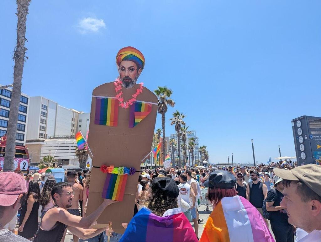A cardboard effigy of Iranian Supreme Leader Mojtaba Khamenei, styled with makeup, at Tel Aviv’s Pride Parade (Photo: Lia Ziskovich-Rahman) A cardboard effigy of Iranian Supreme Leader Mojtaba Khamenei, styled with makeup, at Tel Aviv’s Pride Parade