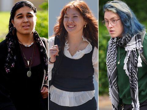מימין: שרלוט הד, לאונה קמיו ופטימה רג'ואני שנשלחו לכלא בעקבות הפריצה למפעל אלביט