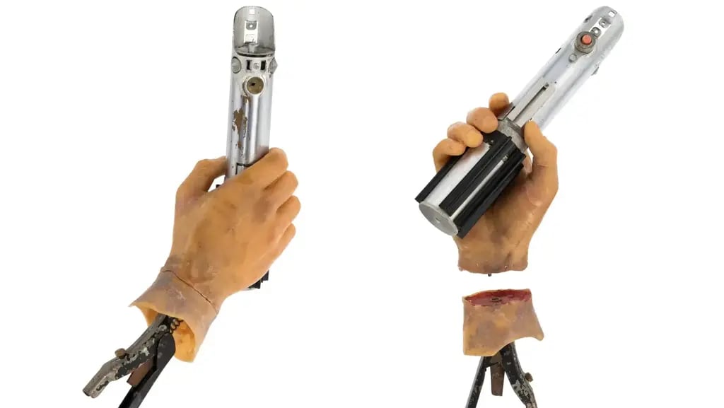 A light saber with Luke Skywalker’s severed hand from 'The Empire Strikes Back' 