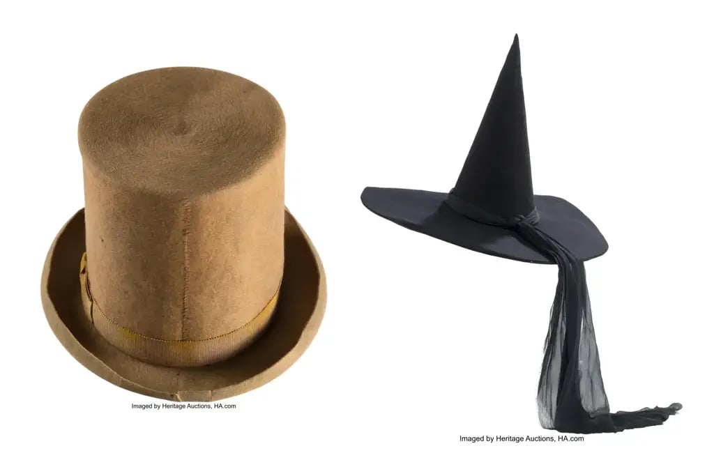 hats from 'The Wizard of Oz' and 'Willy Wonka and the Chocolate Factory' (Photo: AP) hats from 'The Wizard of Oz' and 'Willy Wonka and the Chocolate Factory'