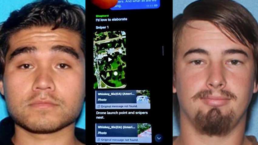 Suspects Bryan Omar Roa, right, and Michael Thomas, with messages from the secret Signal chat ארה"ב מתקפת רחפנים ו צלפים על הבית הלבן חשוד מייקל תומס (משמאל) ראייה בואה צילום מסך מ צ'אט