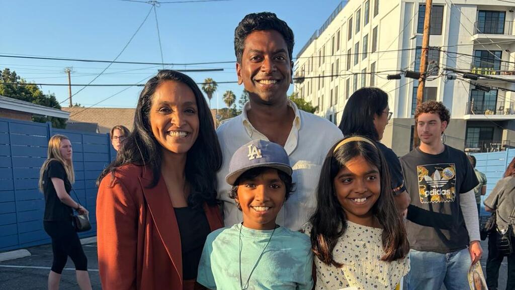 Nithya Raman with her husband and their twins (Photo: Nithya for the City) ניתיה רמאן