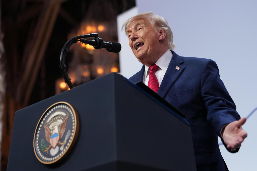 Meanwhile, US President Donald Trump held a press conference at the G7 Summit in France (Photo: AP Photo/Julia Demaree Nikhinson) הצהרת טראמפ בסיום פסגת ה-G7 בצרפת