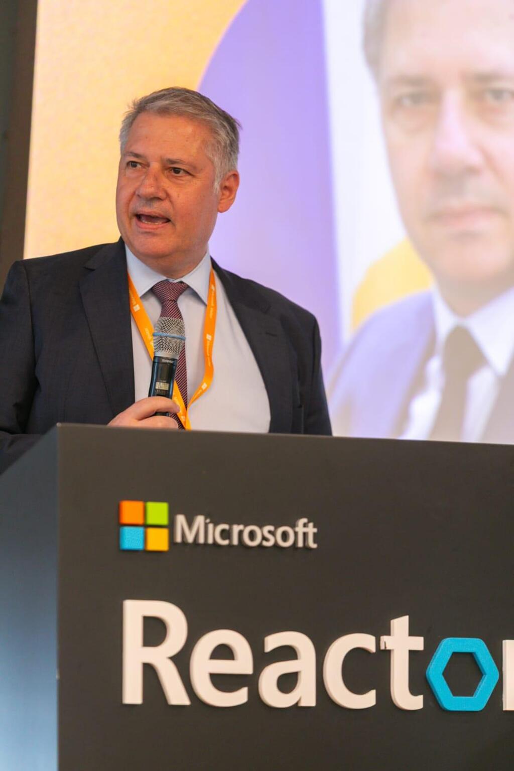 Kornelios Korneliou, Cyprus' ambassador to Israel, delivers remarks during the responsible AI conference at Microsoft Reactor Tel Aviv (Photo: Nimrod Aronow) Michael Mann, head of the European Union Delegation to Israel, delivers remarks during the responsible AI conference at Microsoft Reactor Tel Aviv