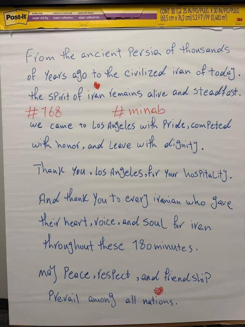 Фото: соцсети המסר שהשאירו אוהדי נבחרת איראן בחדר ההלבשה