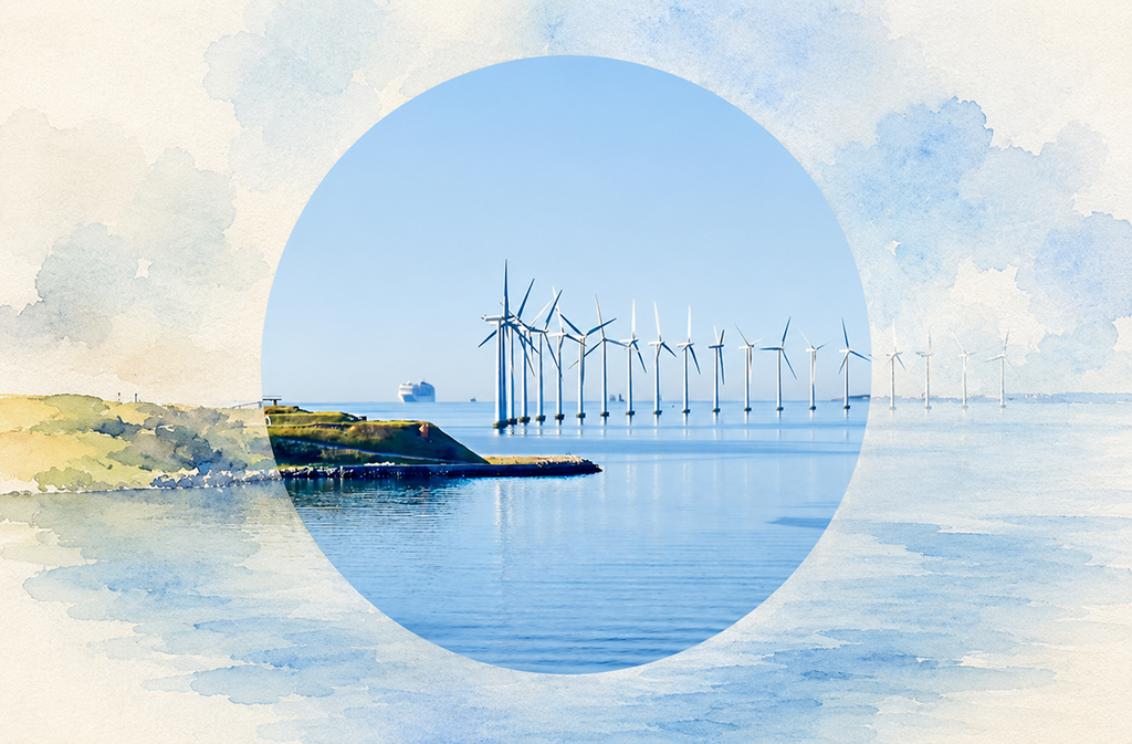 In the 1990s, offshore wind power became a new industry in the Baltic Sea. Turbines near Copenhagen, Denmark 