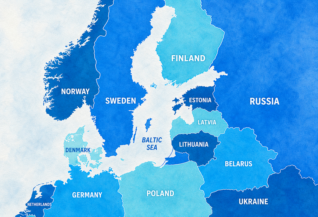 The Baltic Sea is almost entirely surrounded by land and connected to the Atlantic Ocean by a series of narrow passages known as the Danish straits. Map of the Baltic Sea 