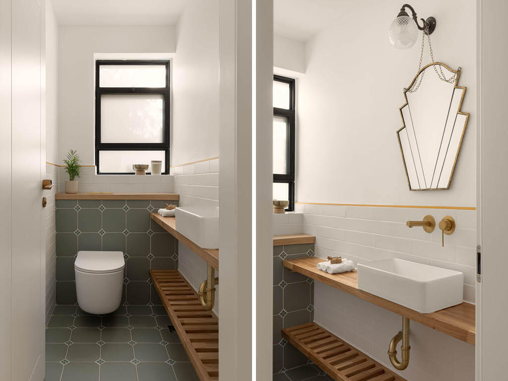 The guest bathroom also features green accents (Photo: Maya Avgar) בית בקדימה, עיצוב: אוסי כץ דגן