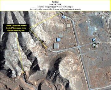 Fordow. Earthen berms added on roads leading to tunnel entrances (Photo: X) תמונות לוויין של מתחם הגרעין בהר פיקאקס המראה את חסימת הכניסות במנהרה