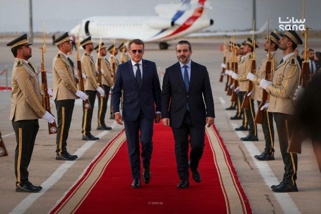 French President Emmanuel Macron (left) arrives in Damascus (Photo: SANA) French President Emmanuel Macron (left) arrives in Damascus