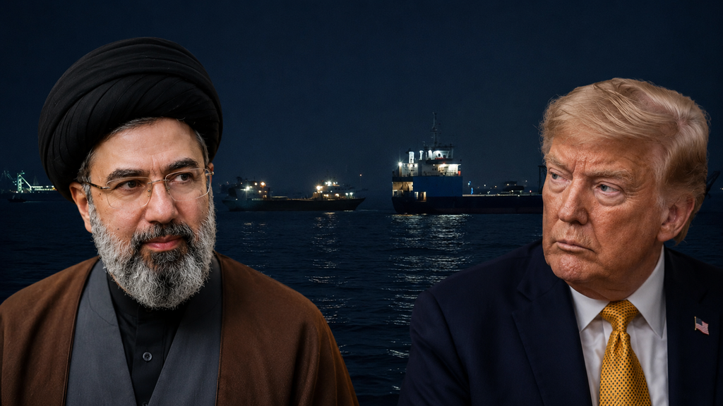 Mojtaba Khamenei, Donald Trump. 'We should pity the American people with this foolish president of theirs' (Photo: Win McNamee/Getty Images, Majid Asgaripour/WANA (West Asia News Agency) via REUTERS) Mojtaba Khamenei and Donald Trump, Hormuz