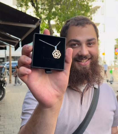Rabbi Yossi Farro displays a custom necklace featuring the OpenAI logo with a Star of David at its center during a visit with viral influencer Clavicular in Tel Aviv (Photo: Screengrab) Rabbi Yossi Farro displays a custom necklace featuring the OpenAI logo with a Star of David at its center during a visit with viral influencer Clavicular in Tel Aviv