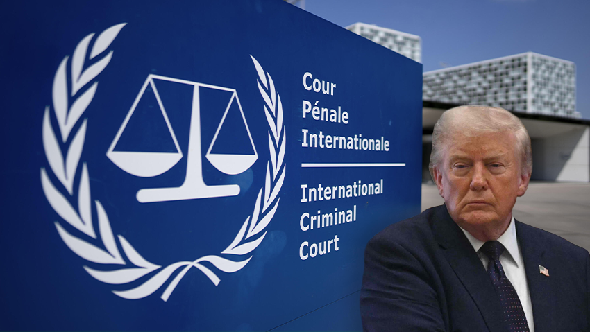 The International Criminal Court in the Hague; US President Donald Trump (Photo: AP Photo/Peter Dejong, SAUL LOEB / AFP) The International Criminal Court in the Hague; US President Donald Trump