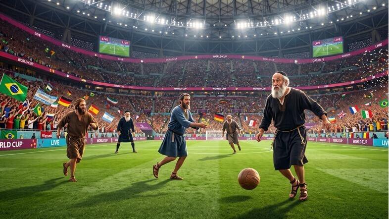 Sages of Israel on the world's pitch (Photo: Created using artificial intelligence) נבחרת חכמי ישראל