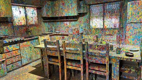 Nearly every surface inside Halaby's House of Colors is covered in layers of paint, transforming the family home into an immersive art installation 