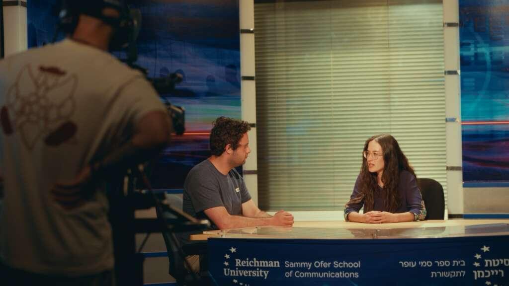 Participants conduct a mock television interview during a media workshop at Reichman University as part of Birthright Israel’s Storytellers program (Photo: Courtesy of Birthright Israel) Participants conduct a mock television interview during a media workshop at Reichman University as part of Birthright Israel’s Storytellers program