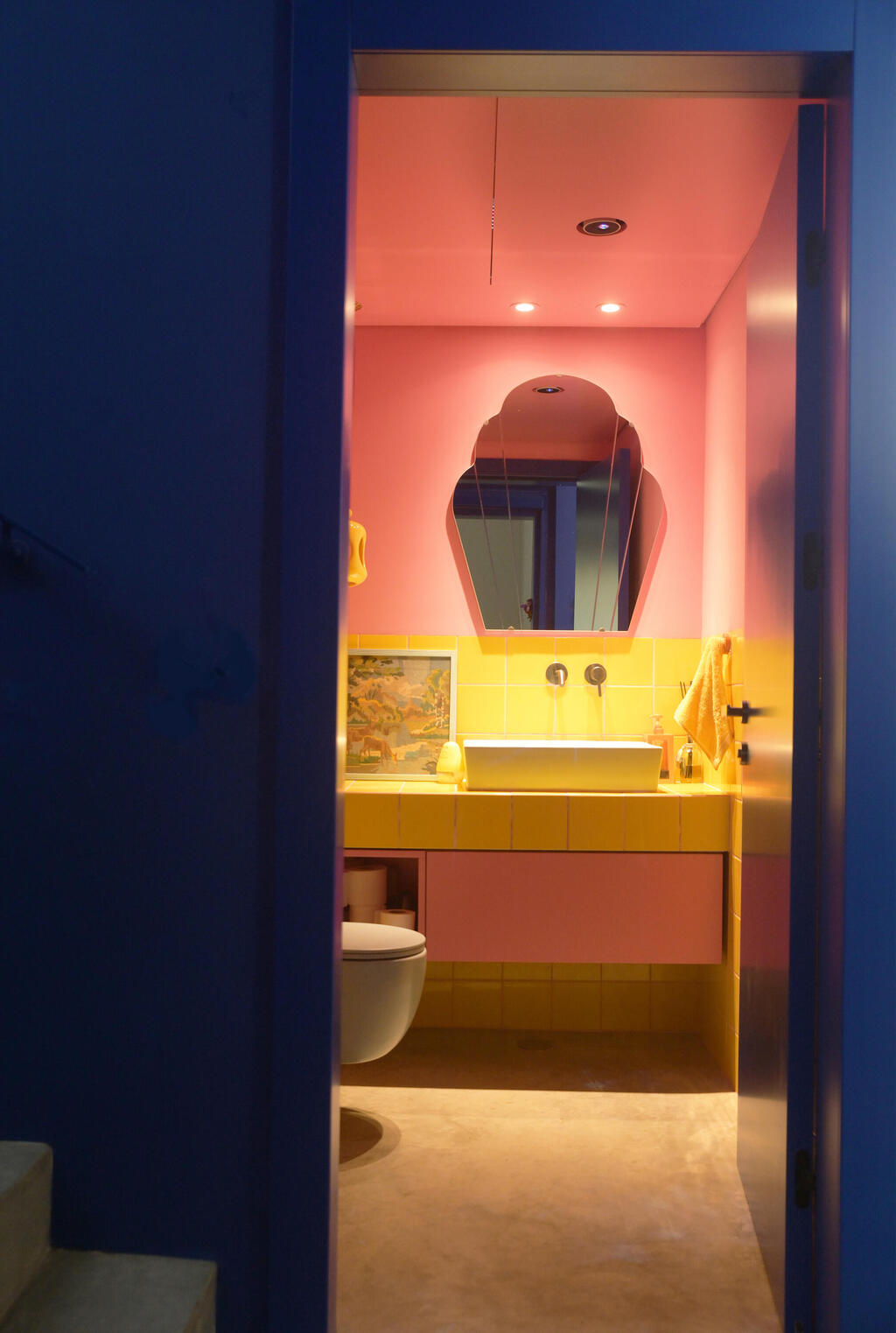 Guest bathroom in an unconventional color palette (Photo: Tili Sharon) הדירה של דנה רייזין
