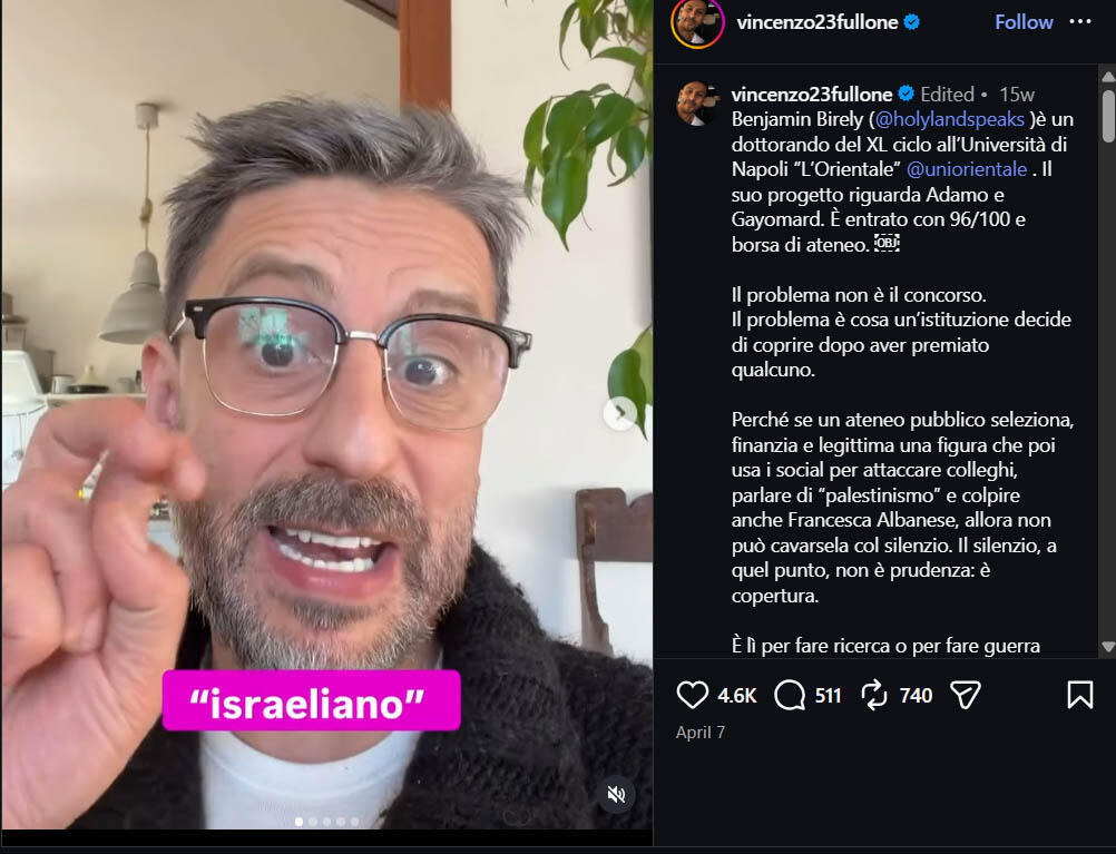 Vicenzo Fullone’s post against Benjamin Birely (Instagram) Vicenzo Fullone’s post against Benjamin Birely