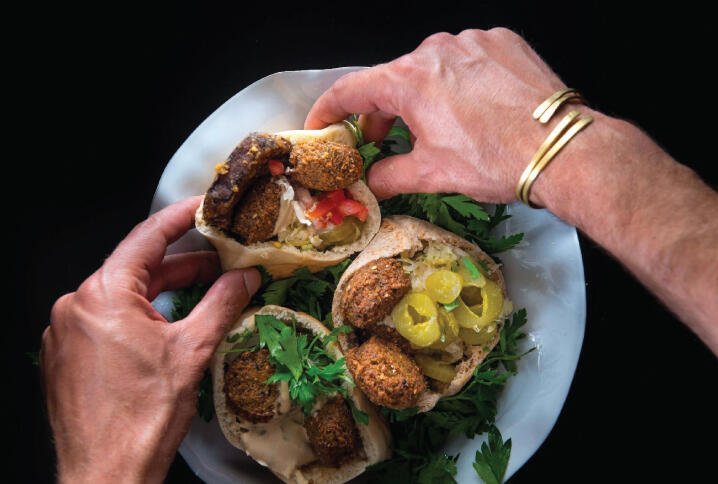 Hummus, falafel and fried eggplant from the Tel Aviv-based HaKosem