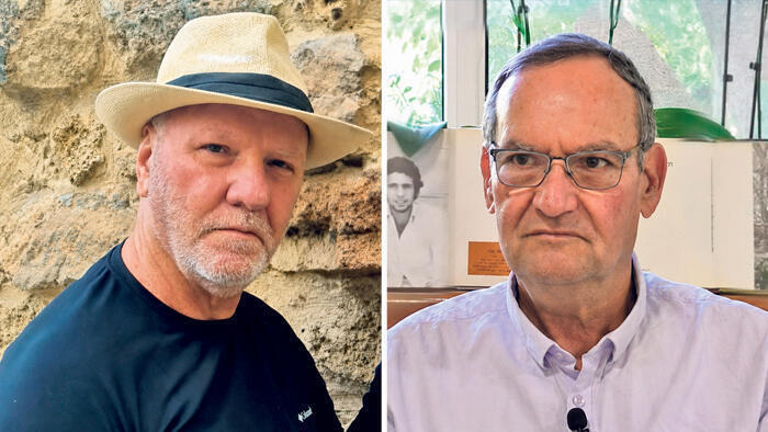 בני בשן (מימין), ממנהלי קבוצת "גדוד 9 לעולמים", והתובע דורון בן שמעון